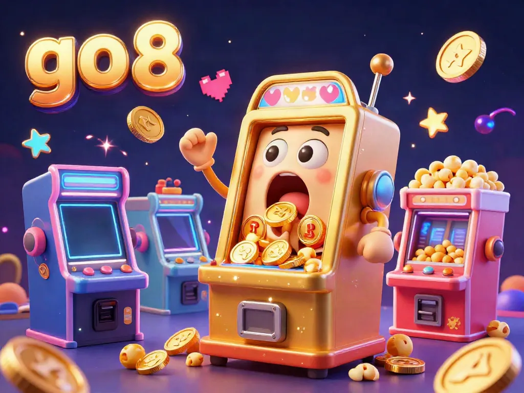 Spin the reels at go 8 and win big with exciting slot games, showcasing a golden slot machine celebrating a jackpot.