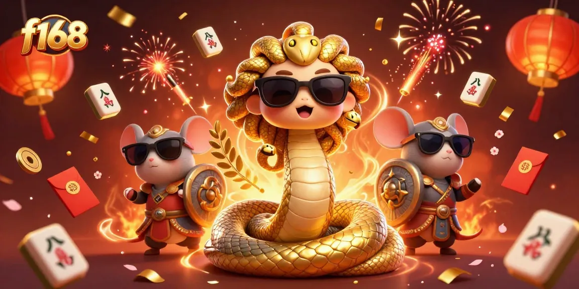 Experience thrilling gameplay at f168 with cute Medusa and a warrior mouse in a festive casino setting.