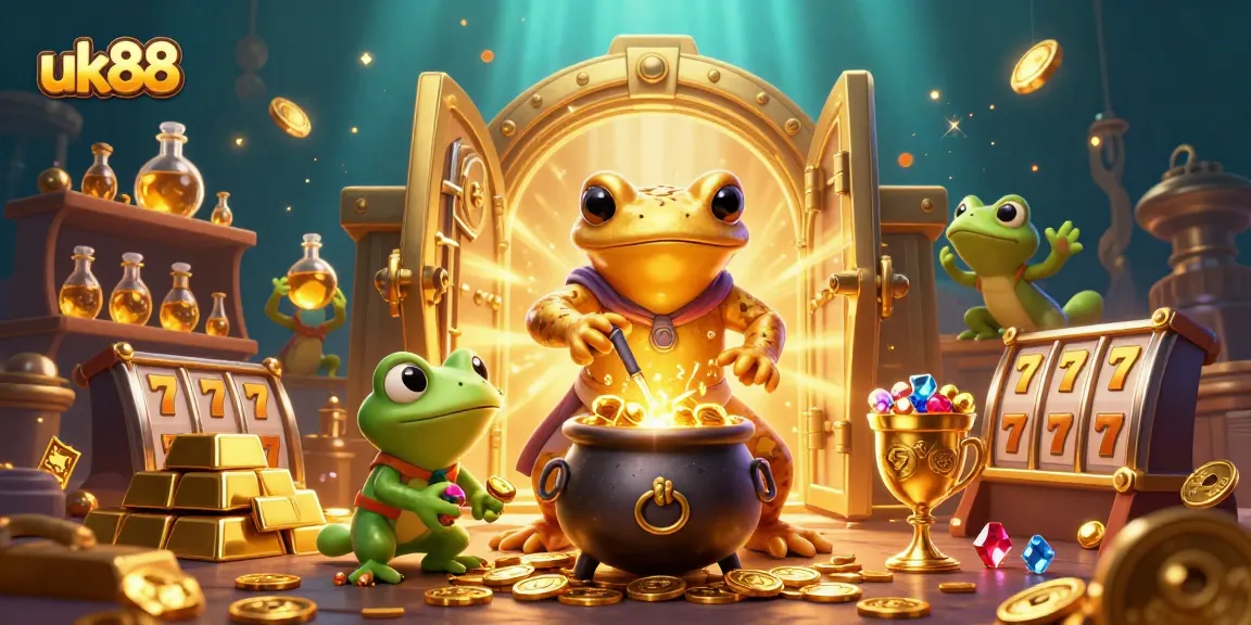 Experience the magic of uk88 with an alchemist transforming gold in this vibrant casino scene.