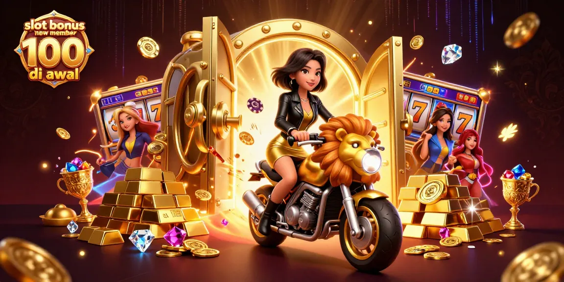 Engaging illustration showcasing slot bonus new member 100 di awal with vibrant characters and gold treasures.