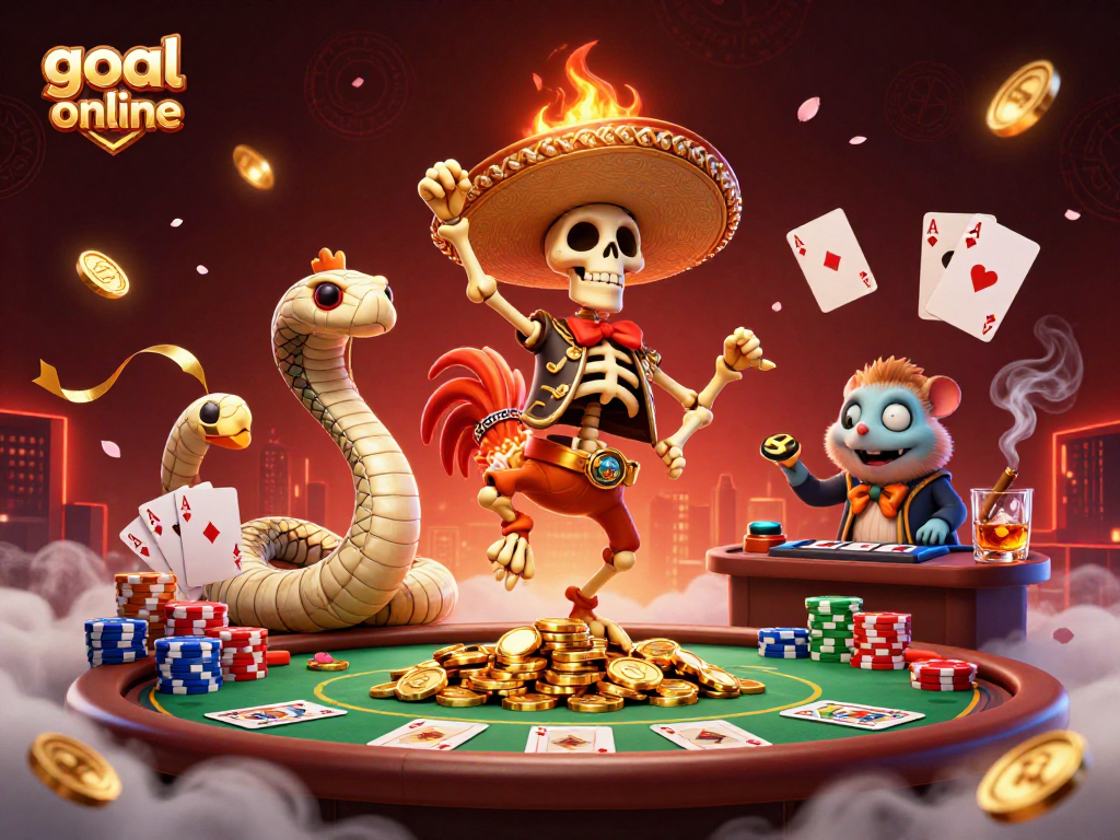Catch the excitement of goal online gaming with vibrant characters celebrating wins in a casino setting.