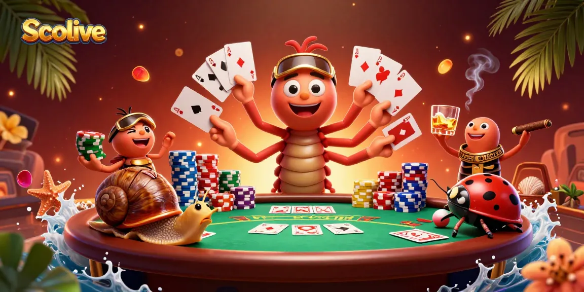 Socolive showcases a vibrant poker scene with a detailed millipede dealer, colorful chips, and high-stakes cards.