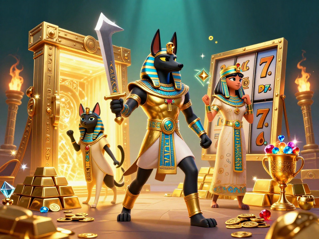 Engage in a thrilling sc 88 casino adventure with Anubis and Bastet amidst treasure.