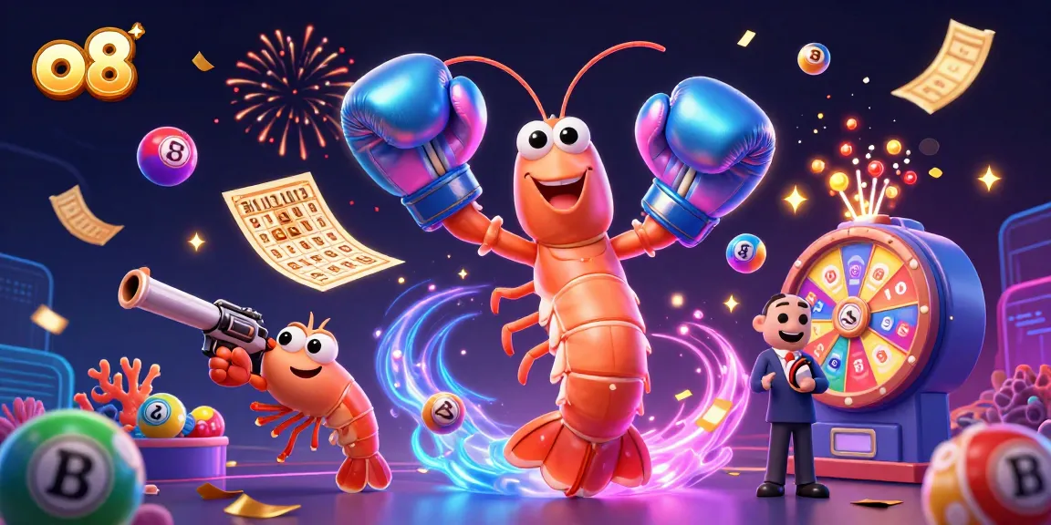 Experience high-stakes fun at o8 casino with vibrant lottery elements and animated celebratory effects.