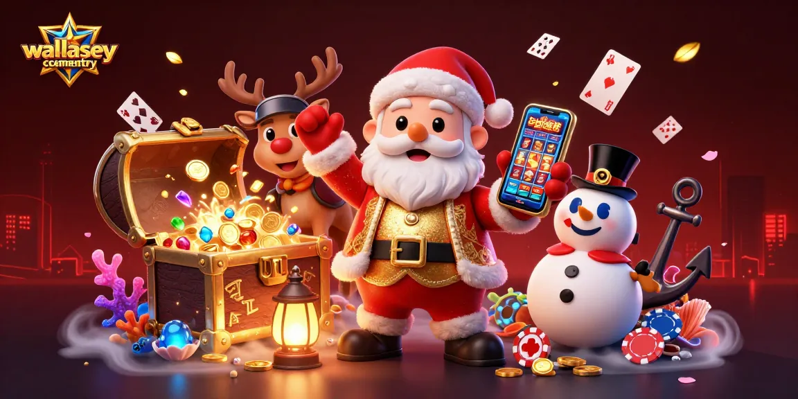 Play jackpot slots with wallaseycemetery's vibrant casino elements featuring Santa and friends.