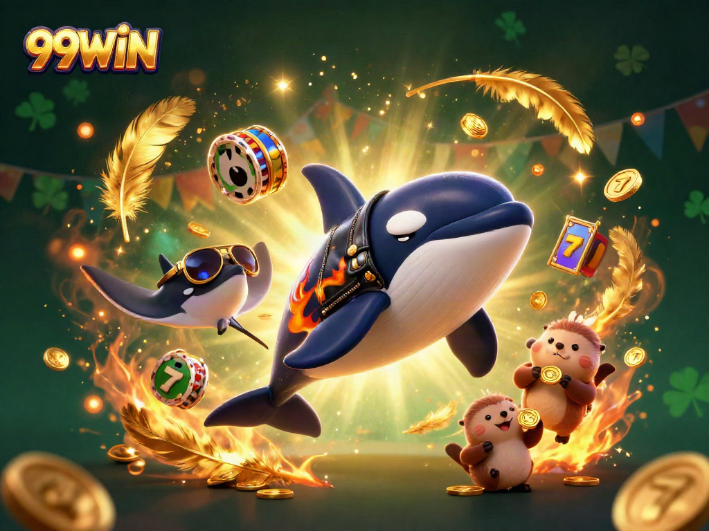 Experience the thrill of 99WIN as sea creatures celebrate with golden coins in a vibrant casino scene.