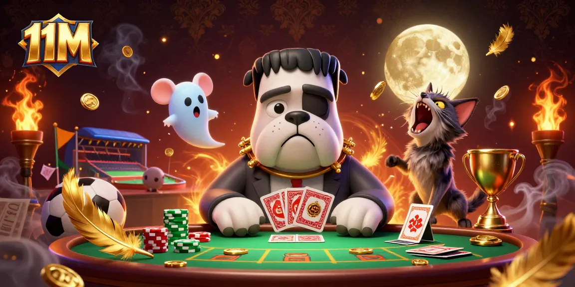 Engage in thrilling card games with 11M as a bulldog dealer captivates players amid floating treasures.