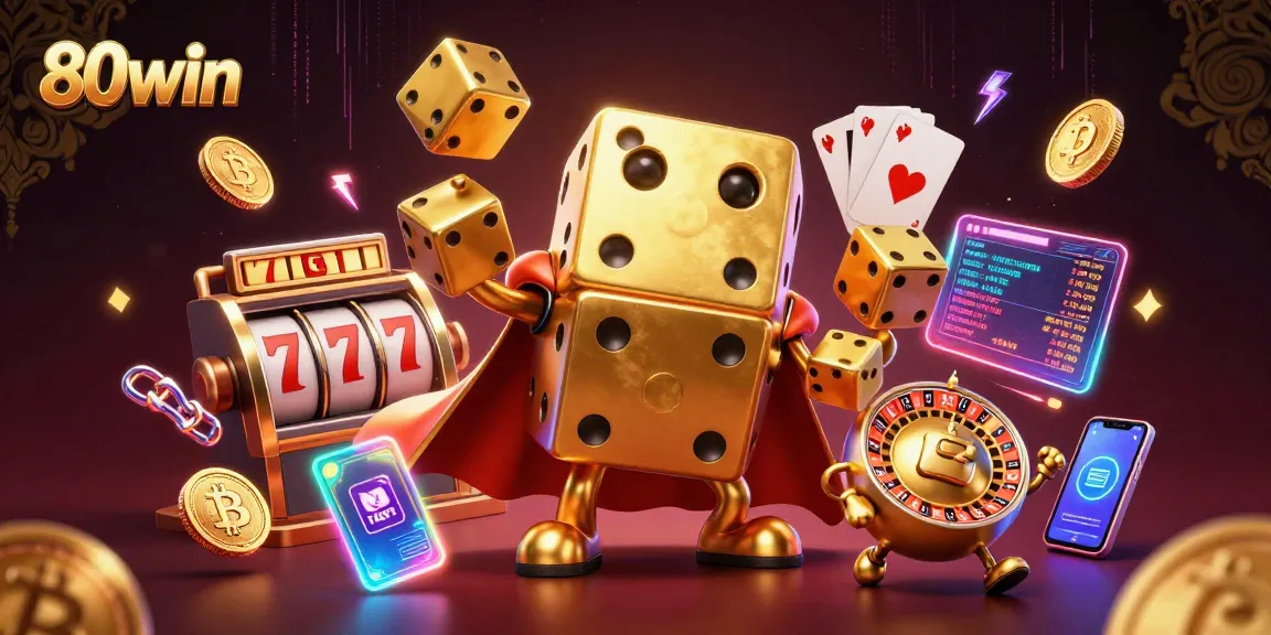 Engage with the thrilling world of 80win through dynamic golden dice and slot game elements.