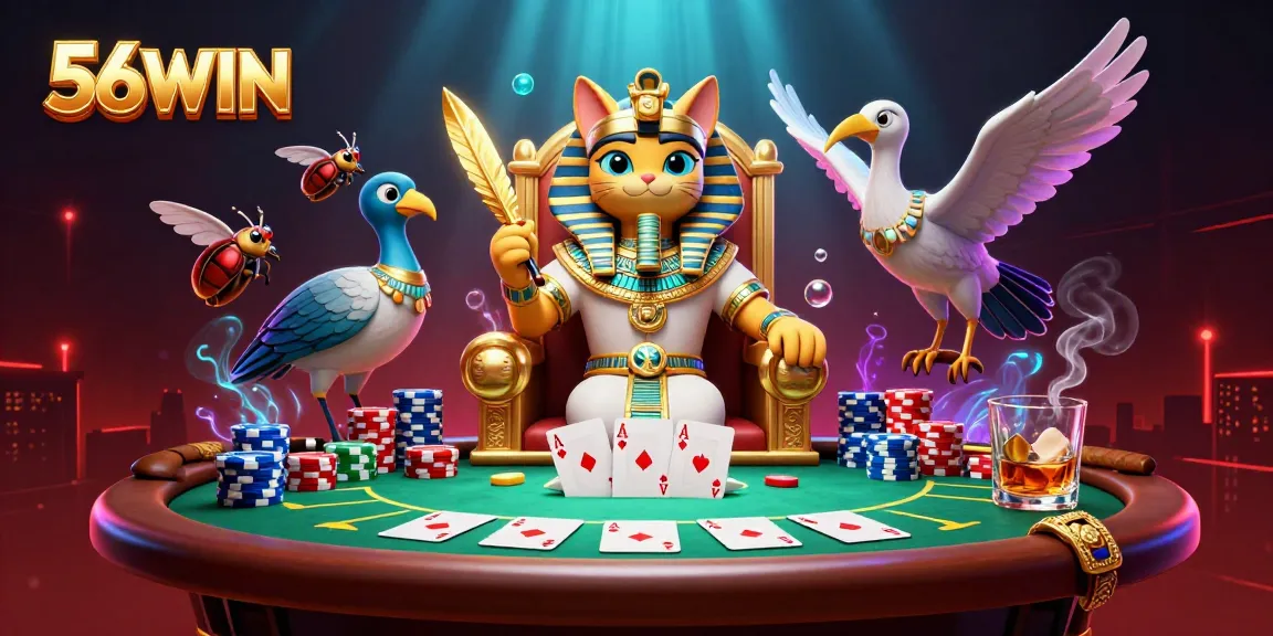 Experience thrilling poker action with 56WIN in a vibrant, immersive casino scene.