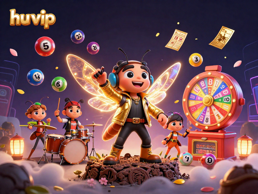 Experience the thrill of hu vip with dynamic lottery balls and an electrifying rock star scene.