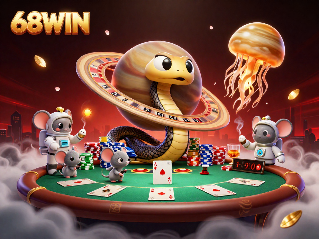 Experience thrilling casino action with 68WIN's cosmic roulette scene featuring playful astronauts.