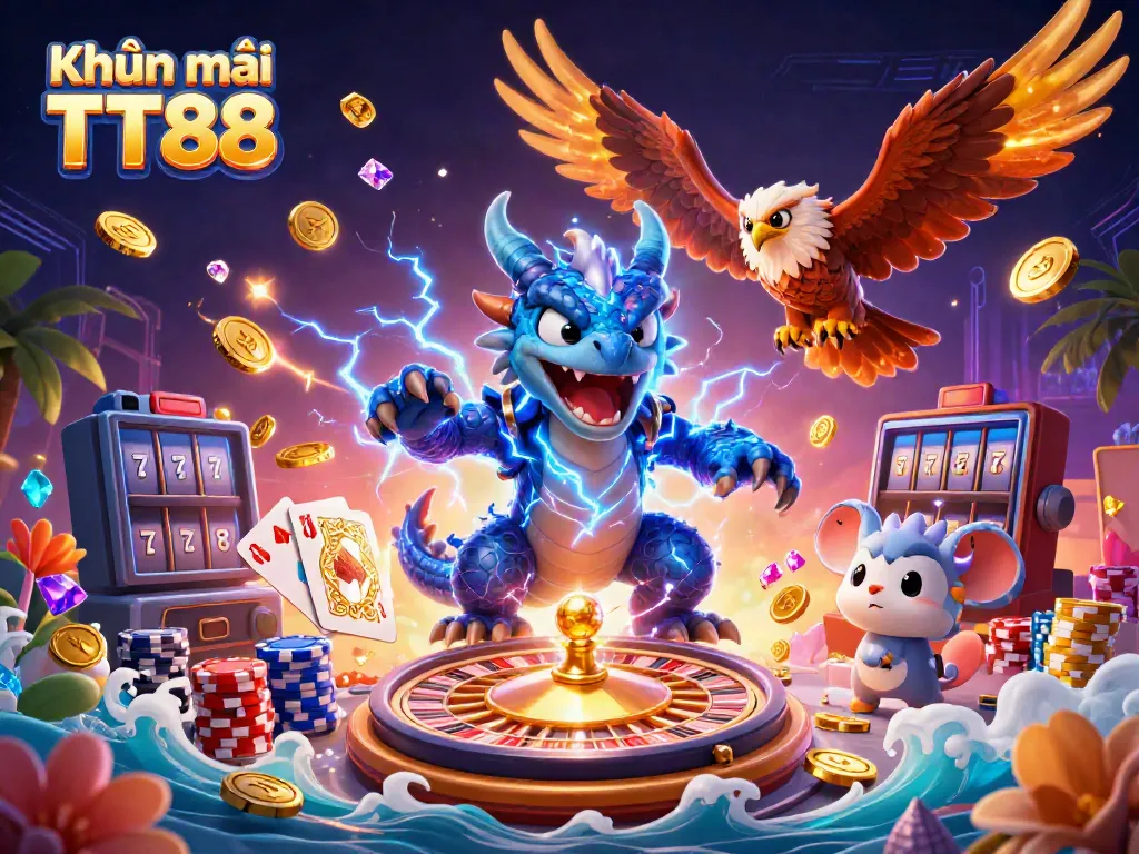Experience Khuyến mãi TT88's thrilling casino excitement with vibrant characters and game elements.