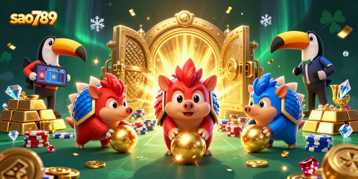 Experience thrilling wins at sao789 with rival pangolins bowling through poker chips in a rich casino scene.