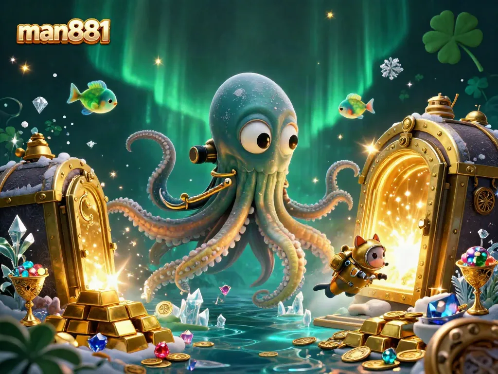 Engage with the dynamic world of man881, featuring a cartoon kraken, diving cat, and treasure, showcasing thrilling gambling elements.