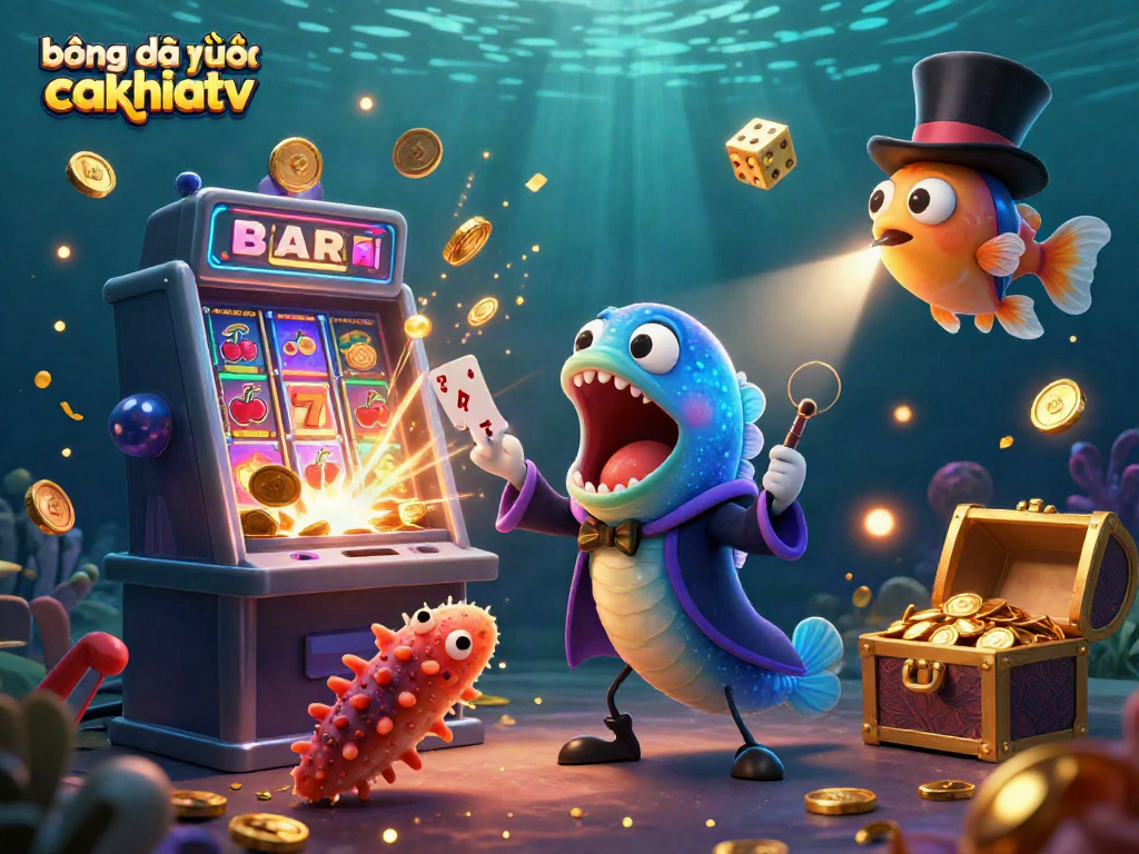 Experience bóng đá trực tuyến cakhiatv with a thrilling 3D casino scene featuring magical sea creatures and vibrant slot game elements.