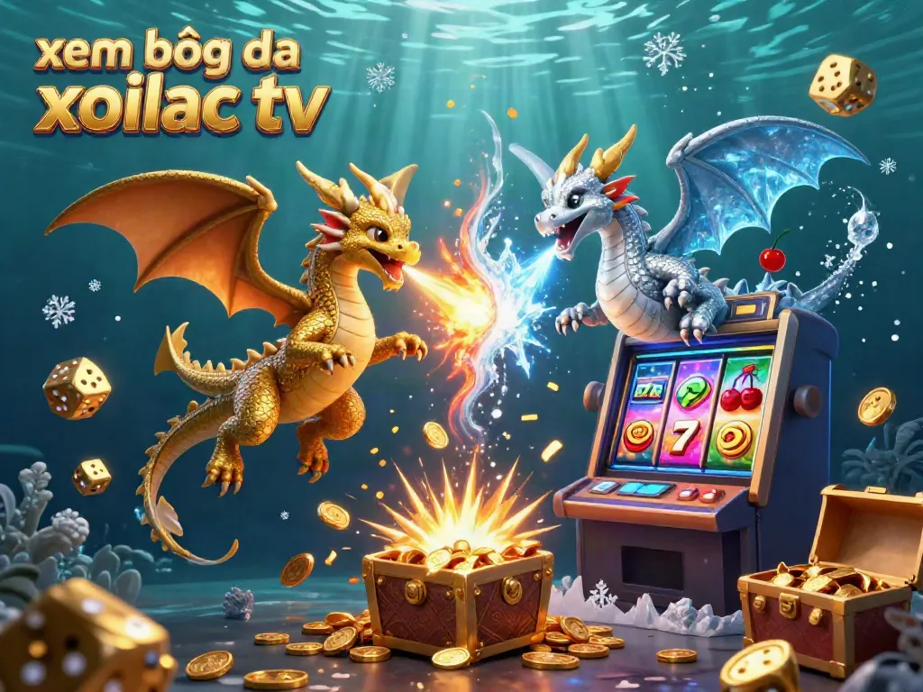 Xem bóng đá xoilac tv showcased in a lively 3D scene with dragons, slotted machines, and dynamic casino elements.