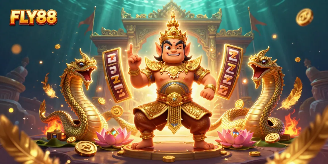 Engage with FLY88's thrilling slot adventure featuring golden characters and dynamic game elements.