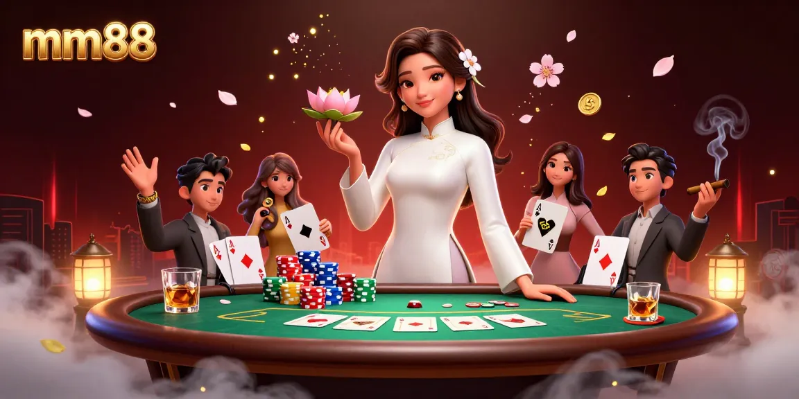 Win with mm88 at the vibrant online casino featuring poker tables and elegant designs.