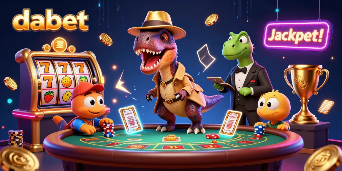 dabet showcases a thrilling blackjack scene with a covert velociraptor card counter and casino elements.