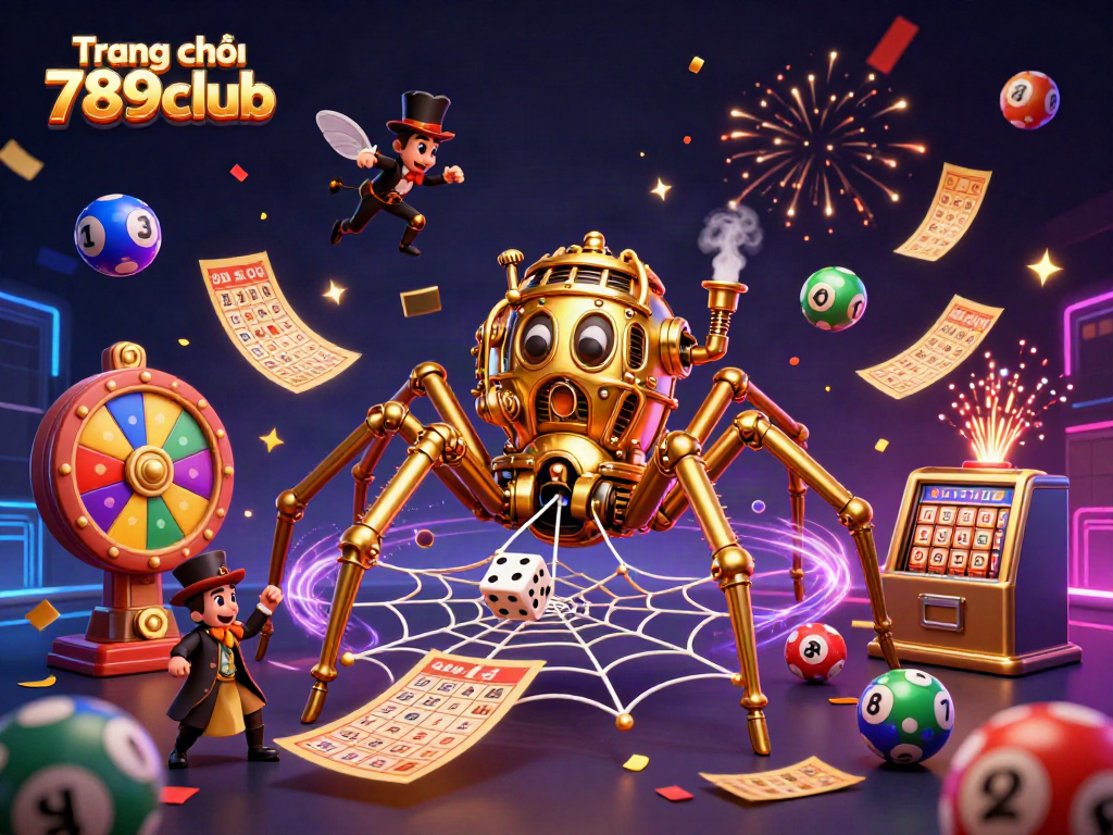 Experience thrilling play at Trang chủ 789club with an amusing golden spider capturing dice.
