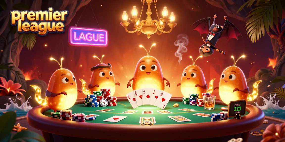 Experience the thrill of betting on the premier league with a vibrant casino scene featuring glowworms and poker elements.