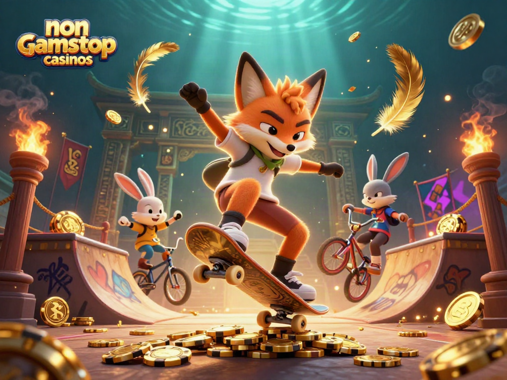 Experience thrilling non gamstop casinos with energetic characters and vibrant casino symbols.