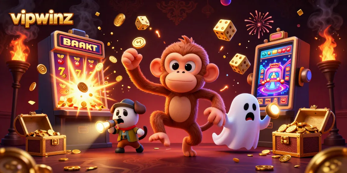 Engage in thrilling gameplay at vipwinz with dynamic golden coins and cheerful characters illuminating a casino.