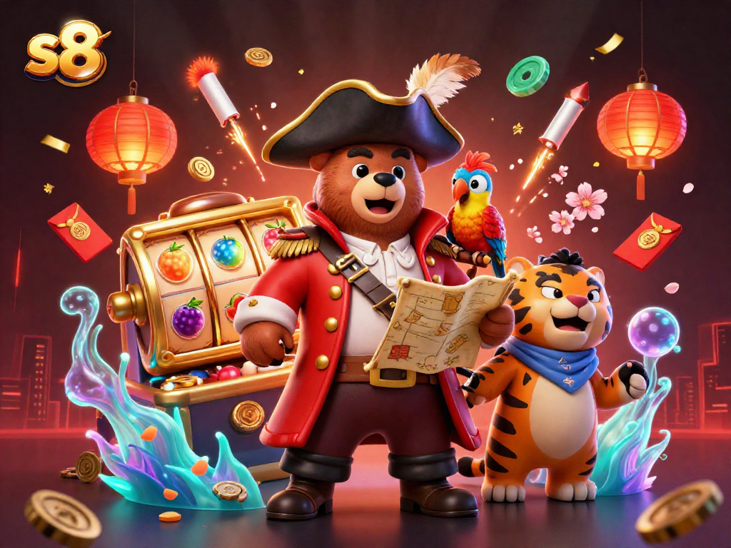 S8 captures thrilling gaming moments with pirates, slots, and rich casino elements.