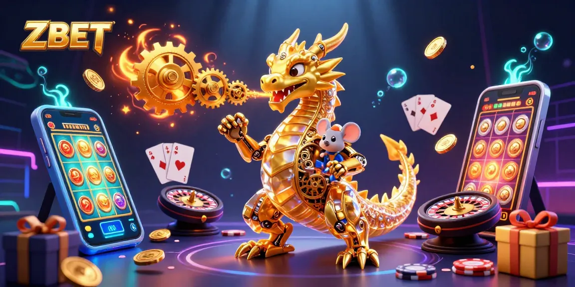 ZBET offers dynamic online gaming with a golden dragon and slot games, showcasing impressive gambling action.