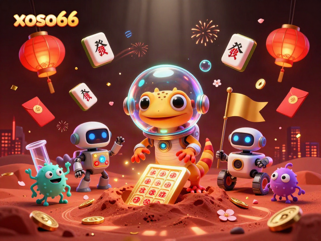 Experience excitement with xoso66 in a golden lottery casino scene on Mars.
