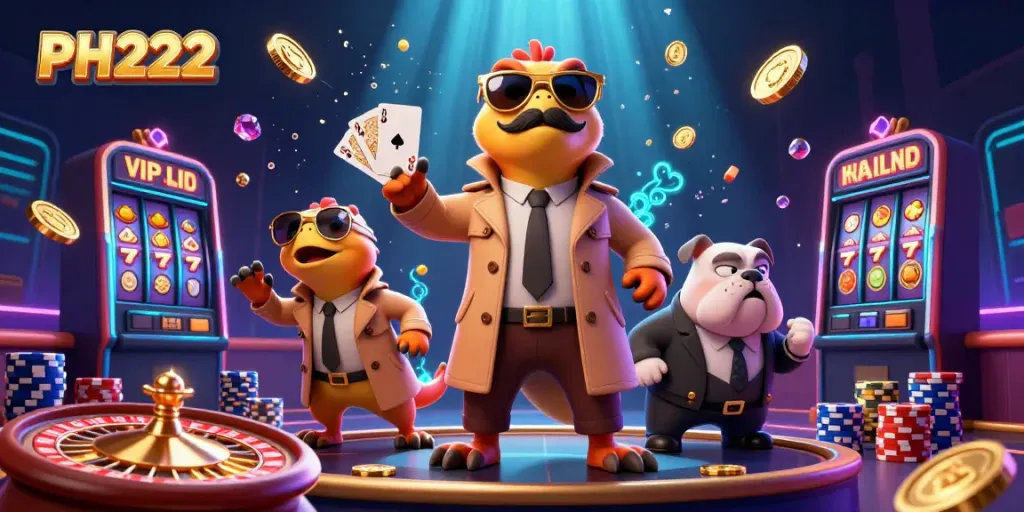 Experience excitement at PH222 with raptors sneaking into a VIP casino lounge, surrounded by casino elements.