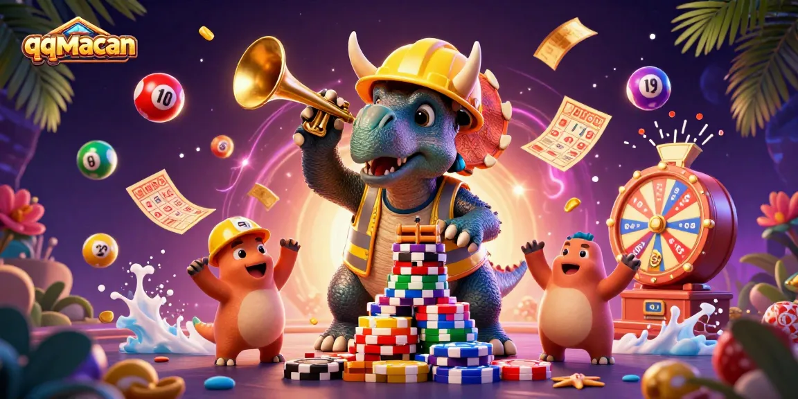 Experience qqmacan's vibrant celebration of winning with thrilling poker chips and dynamic gaming elements.