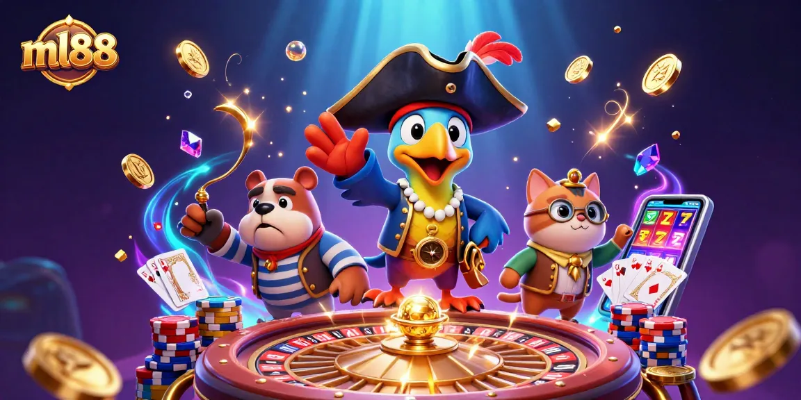 Enjoy exciting gameplay at ml88 with a pirate captain, first mate, and navigator amidst casino treasures.