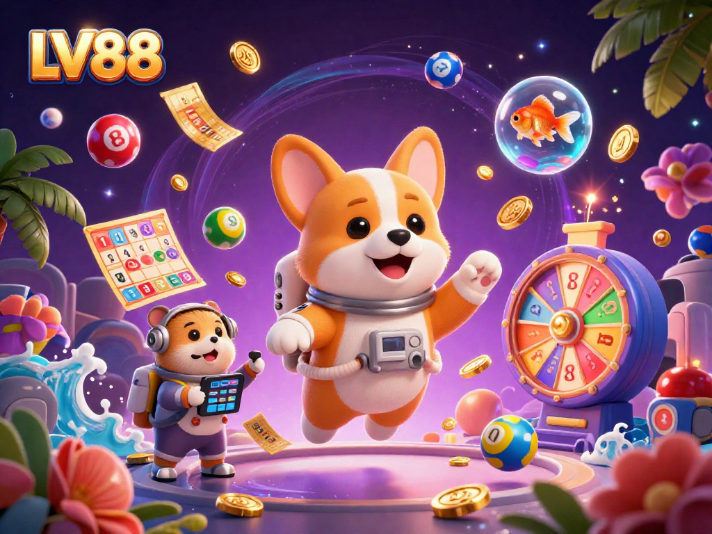 Play and win at LV88 with a fun 3D illustration of an astronaut corgi in a casino.