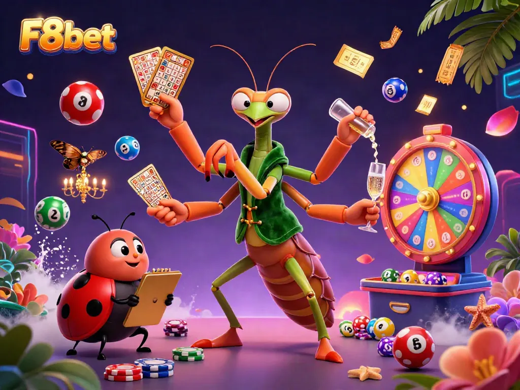 Engage in exciting lottery action with F8bet, featuring colorful balls, dynamic gameplay, and vibrant casino elements.