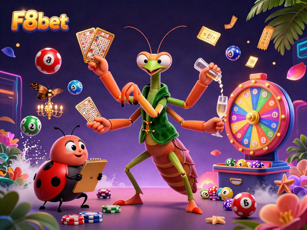 Engage in exciting lottery action with F8bet, featuring colorful balls, dynamic gameplay, and vibrant casino elements.