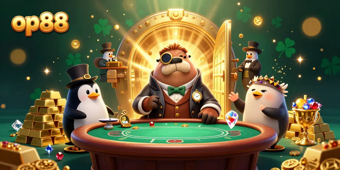 Engage in thrilling poker action at op88 with a walrus and penguin dealer amid treasures.