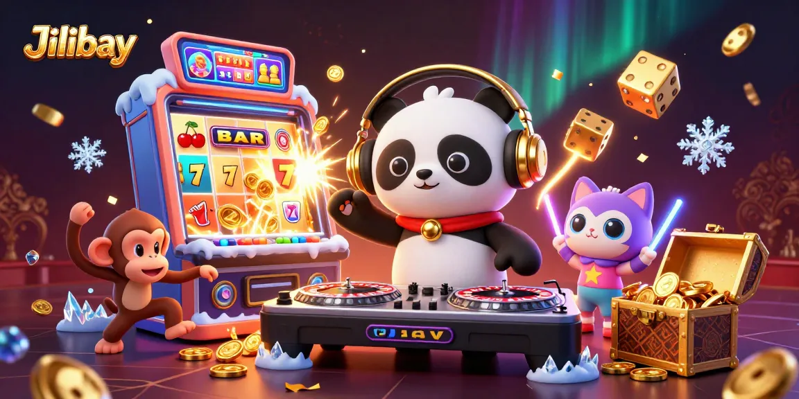 Experience lively action at Jilibay's 3D casino with DJ panda and breakdancing monkey, creating vibrant fun.