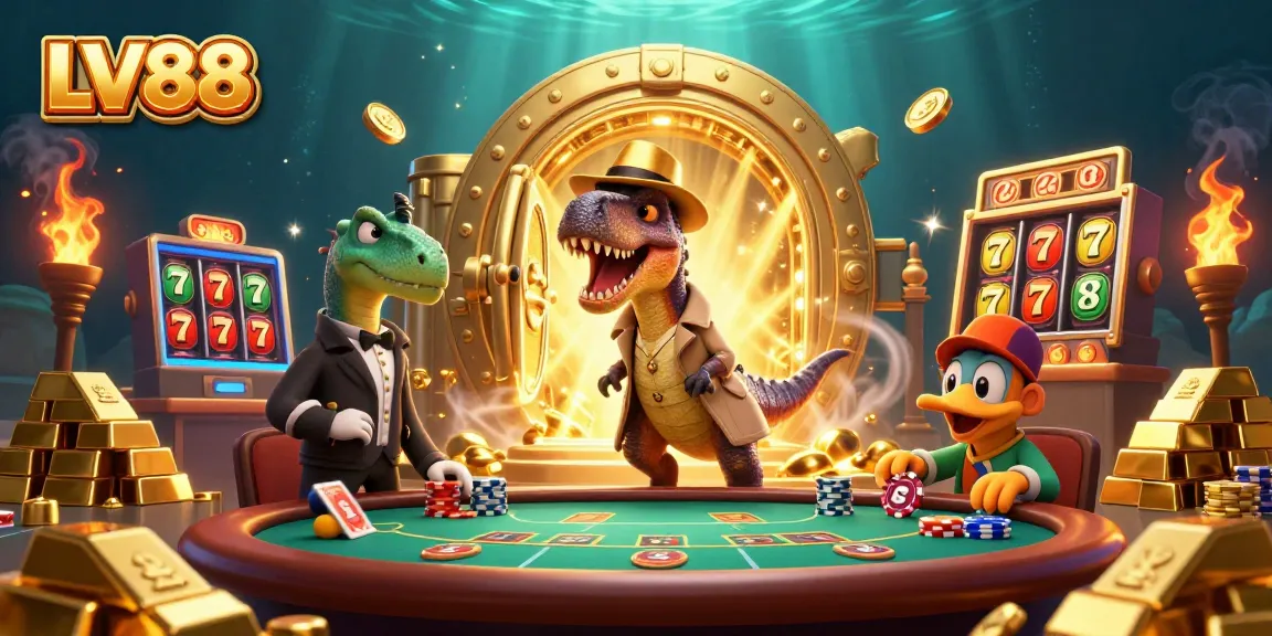 Experience LV88 thrills at a blackjack table with unique 3D casino characters and vibrant treasures.