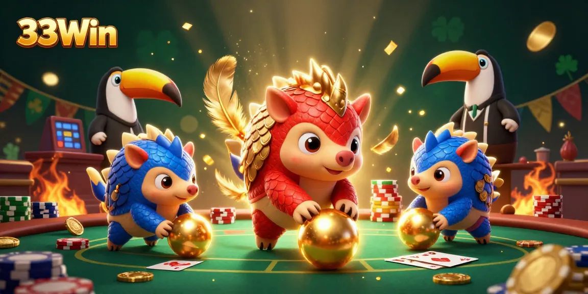 Engage in thrilling games at 33Win with rival pangolins battling through poker chips.