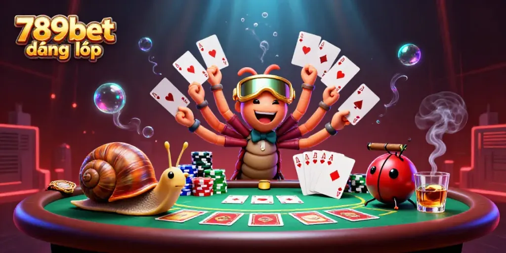 Engage in thrilling action at 789bet đăng nhập with a vibrant casino scene featuring a cartoon dealer and high-rollers.