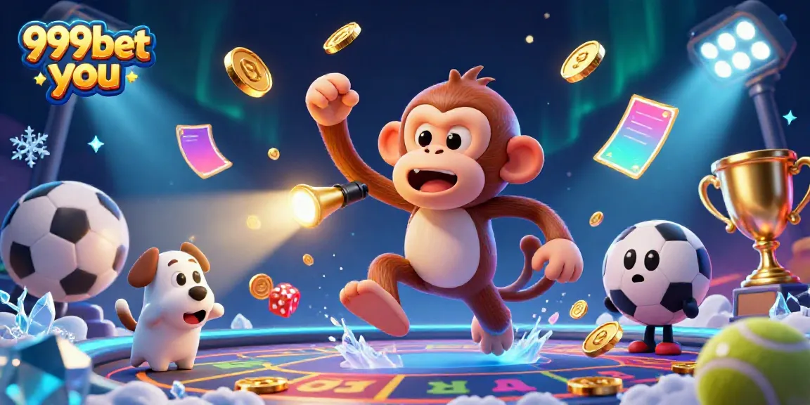 Experience the thrill of 999bet you with a playful poltergeist monkey and a curious ghost-hunter puppy in a bustling casino scene.