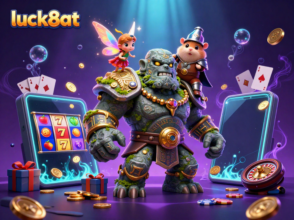 Experience thrilling games at luck8at with golden golem guardian, fairy magic, and vibrant slots!