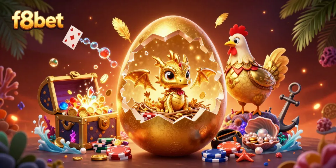 Engage with exciting f8bet casino games as a golden dragon emerges from a treasure chest
