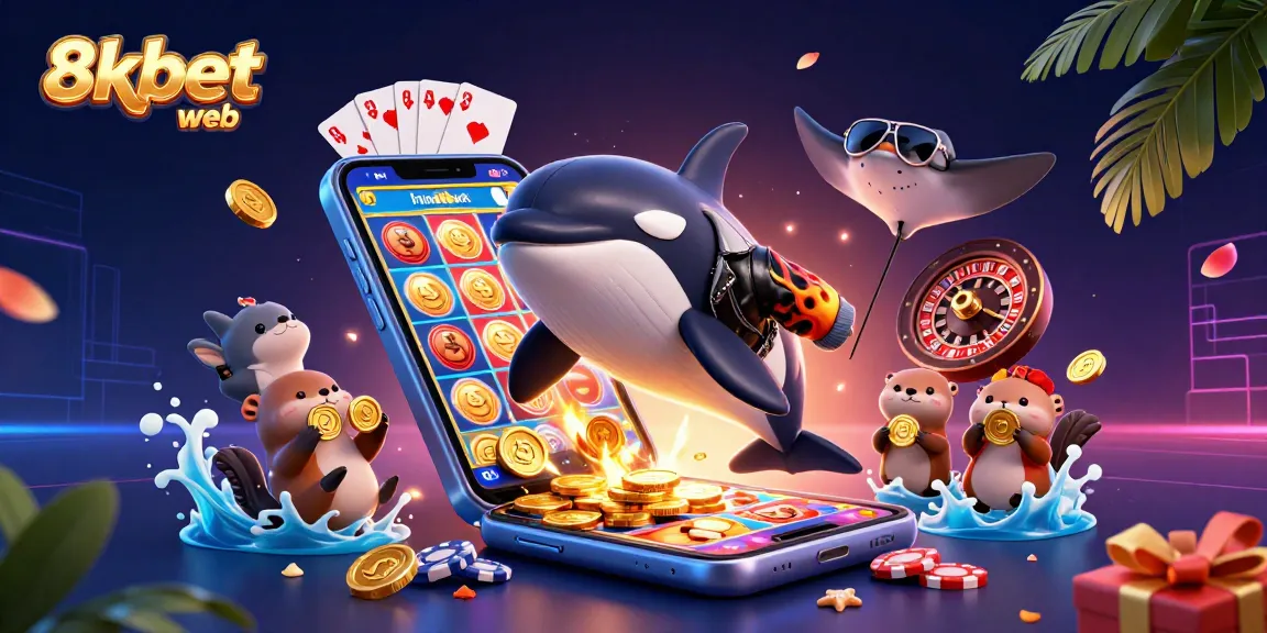 Experience thrilling gaming at 8xbet web with colorful cartoon characters and exciting casino action.