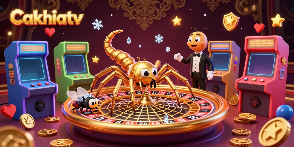 Experience Cakhiatv's immersive 3D world, featuring a golden spider betting at a roulette wheel.