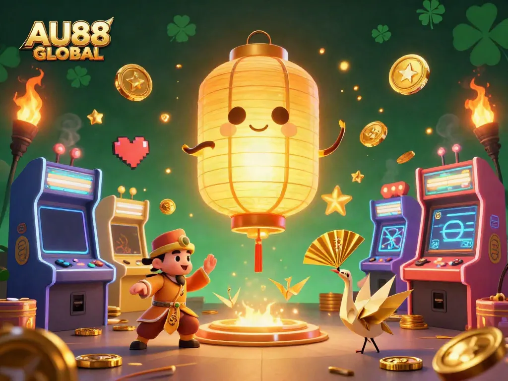 Experience the dynamic fusion of gameplay and casino magic with AU88 GLOBAL in a vibrant 3D scene.