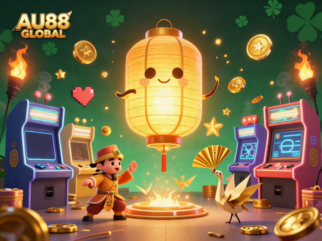 Experience the dynamic fusion of gameplay and casino magic with AU88 GLOBAL in a vibrant 3D scene.