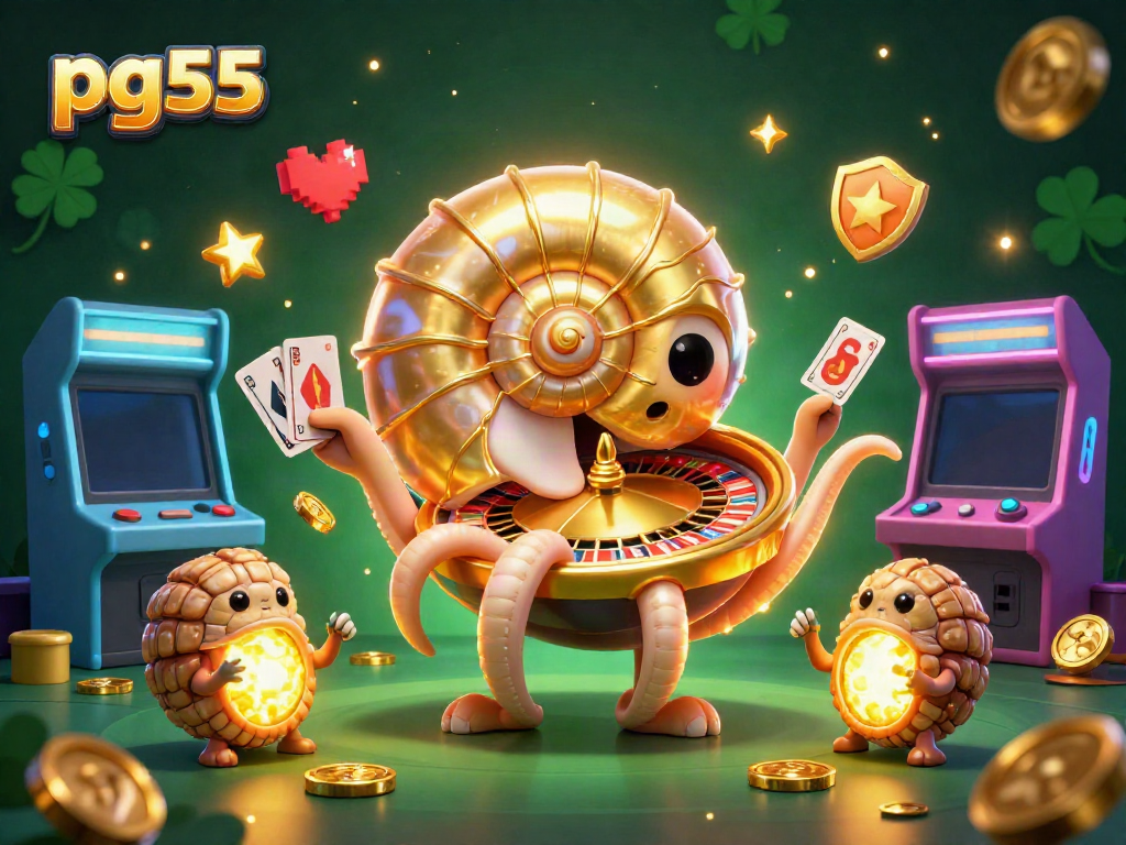 Experience thrilling gaming action with pg55's luxurious casino elements and vibrant character scene.