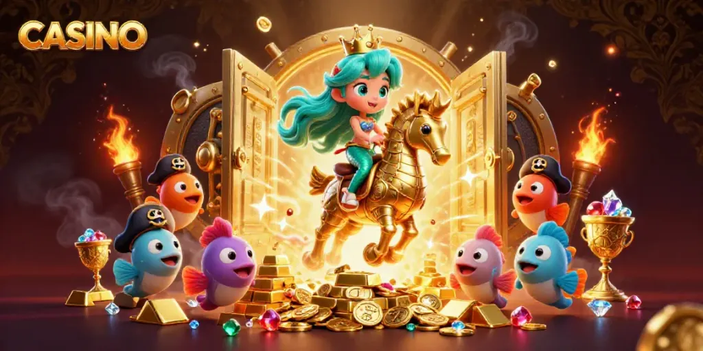 Engage in thrilling casino adventures with a vibrant mermaid scene full of treasures.